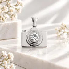 Gold Camera Charm, CZ Photography Pendant, Stainless Steel Jewelry Supply, Photographer Gift