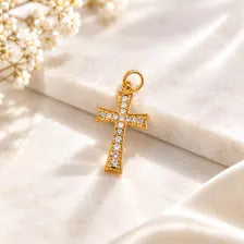 Gold Cross Charm, Crystal Religious Pendant, Stainless Steel Waterproof Faith Jewelry Gift for Her