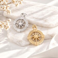 Nautical Compass Charm, 18K Gold PVD Stainless Steel Pendant, Adventure Travel Jewelry Supply