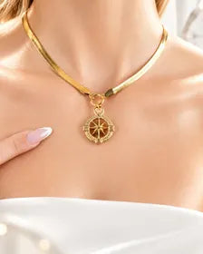 Nautical Compass Charm, 18K Gold PVD Stainless Steel Pendant, Adventure Travel Jewelry Supply