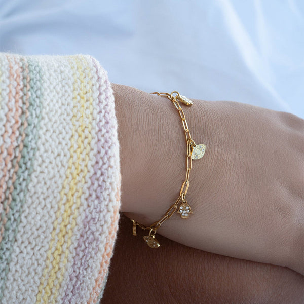 Hamsa Evil Eye Bracelet – 18K Gold, Paperclip Chain, Waterproof