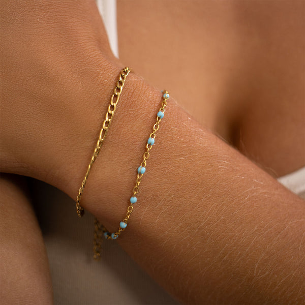 Turquoise Confetti Bracelet – 18K Gold, Waterproof Adjustable