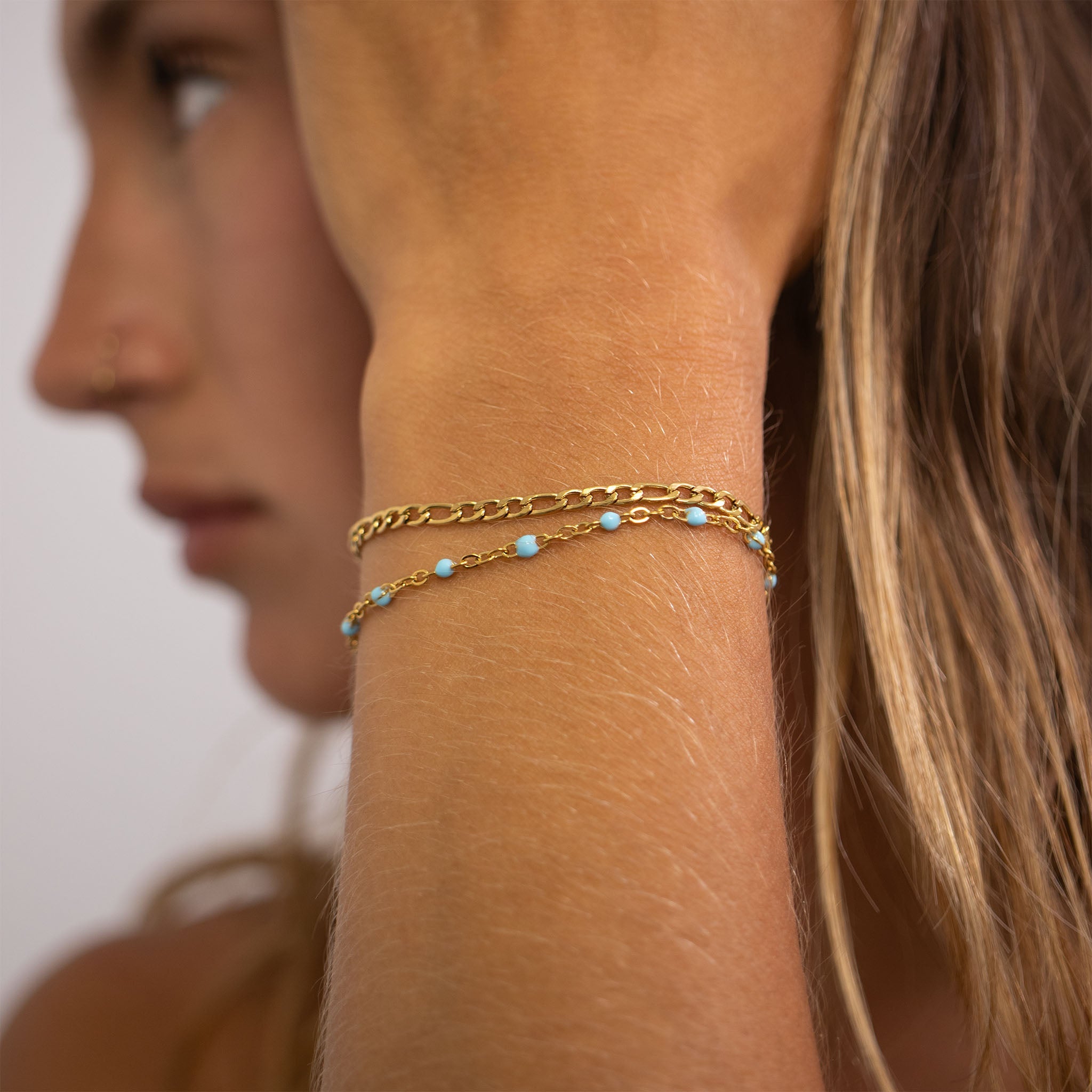 Turquoise Confetti Bracelet – 18K Gold, Waterproof Adjustable