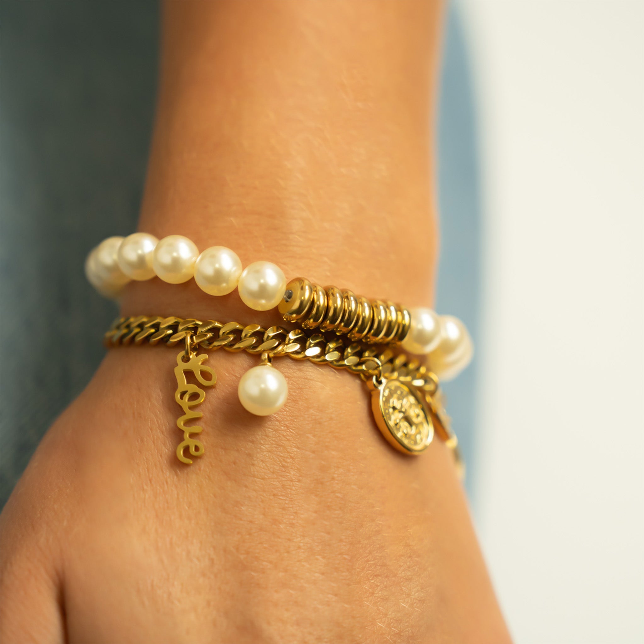 Glass Pearl Bracelet – 18K Gold Spacers, 8mm, Waterproof