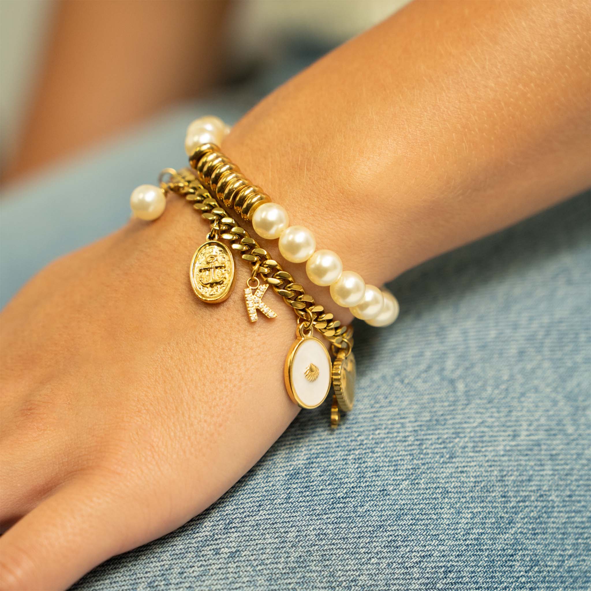 Glass Pearl Bracelet – 18K Gold Spacers, 8mm, Waterproof