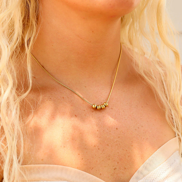 Ball Charm Necklace – 18K Gold Snake Chain, Adjustable