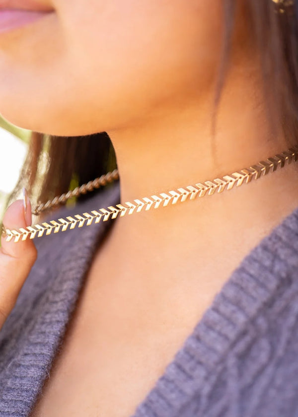 Chevron Chain Layering Necklace – 18K Gold, Waterproof