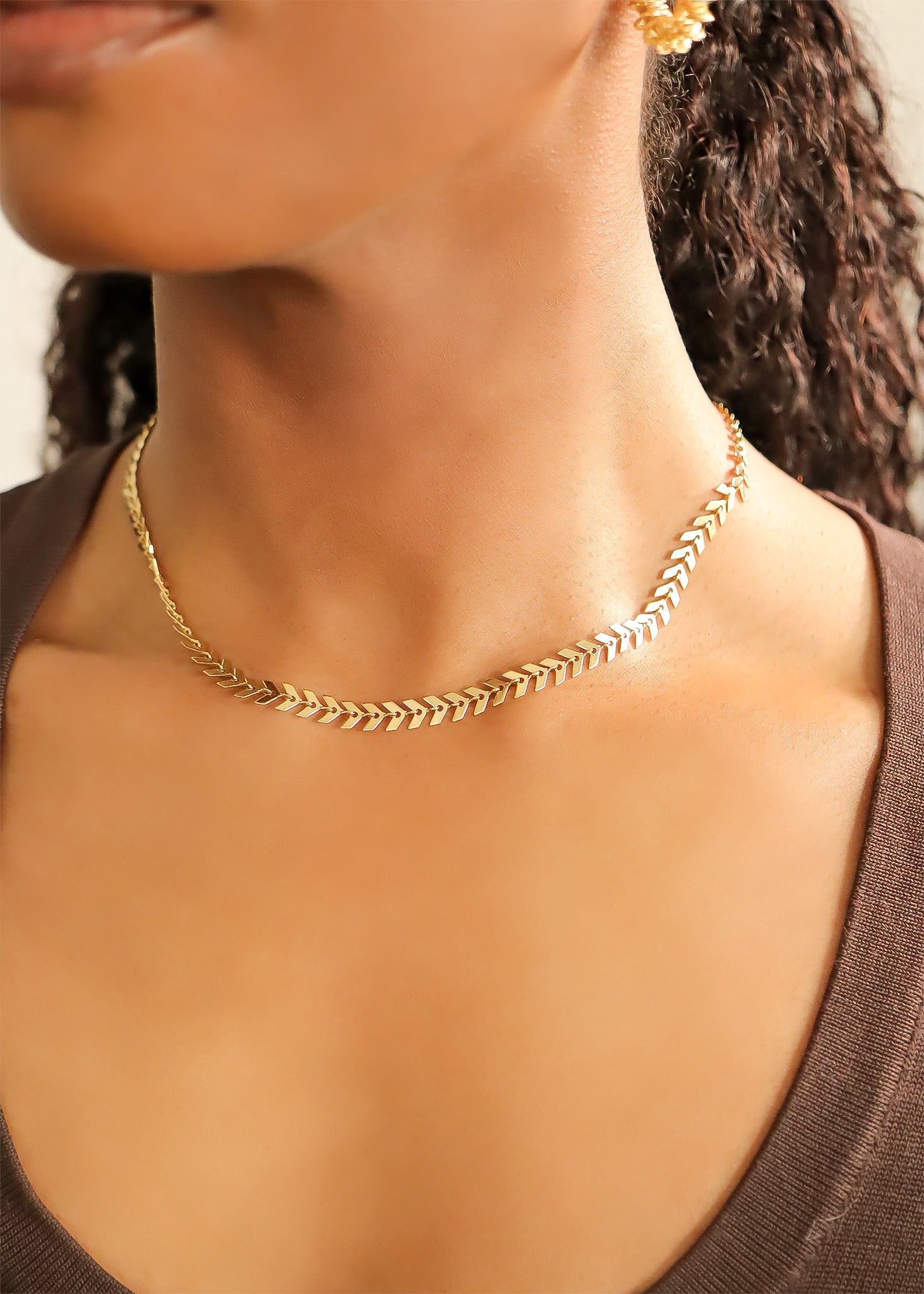 Chevron Chain Layering Necklace – 18K Gold, Waterproof