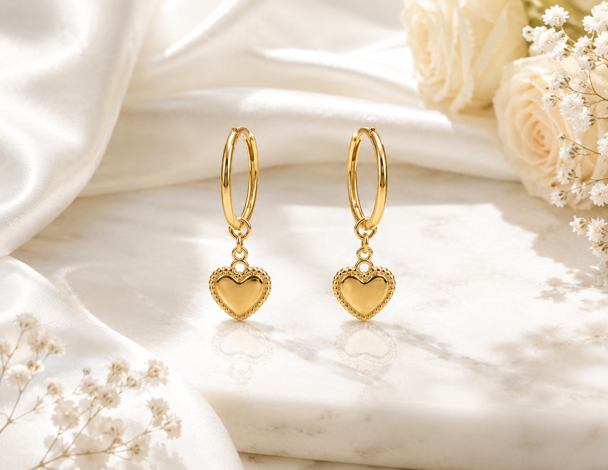 Heart Charm Huggie Hoops – product image 1