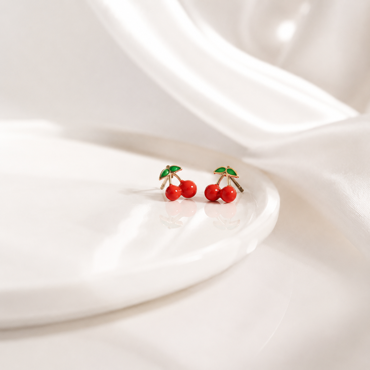 Enamel Cherry Stud Earrings – 18K Gold, Waterproof