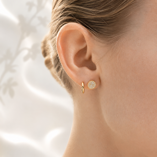 Pavé Round Stud Earrings – 18K Gold, Waterproof, Hypoallergenic
