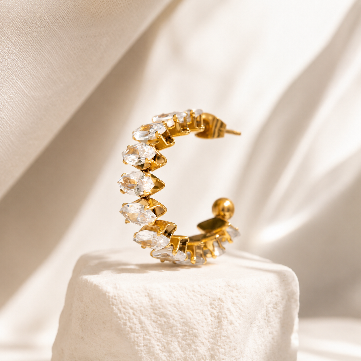 Marquise CZ Hoop Earrings – 18K Gold, Waterproof, Celestial