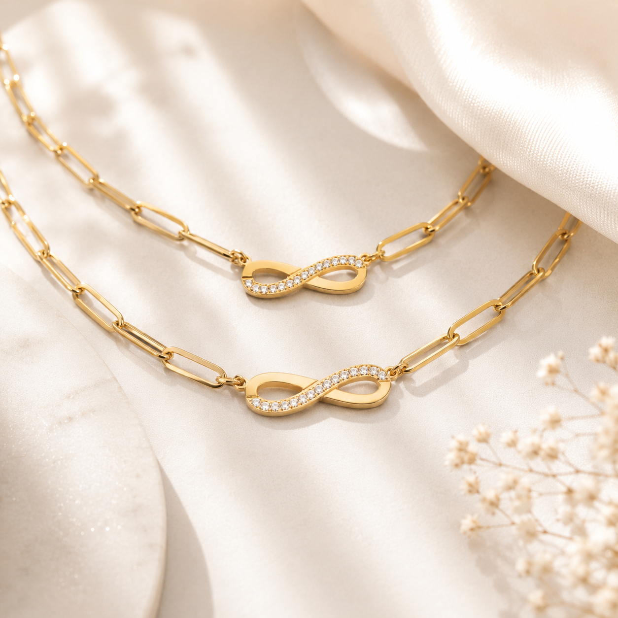 Infinity Necklace – 18K Gold Paperclip Chain, Waterproof