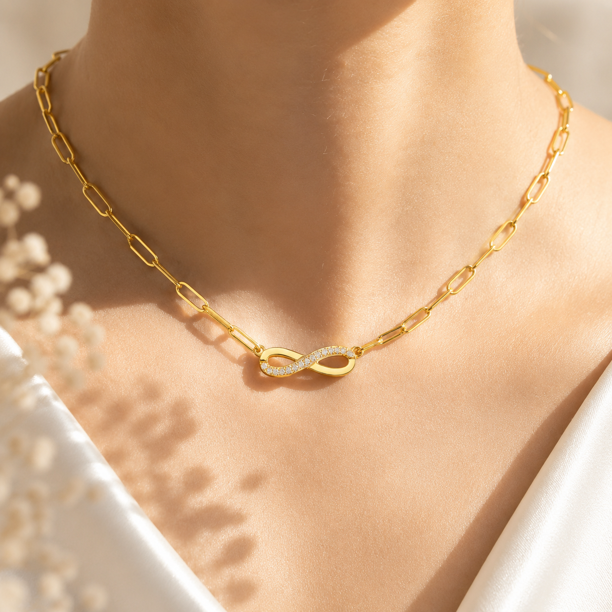Infinity Necklace – 18K Gold Paperclip Chain, Waterproof