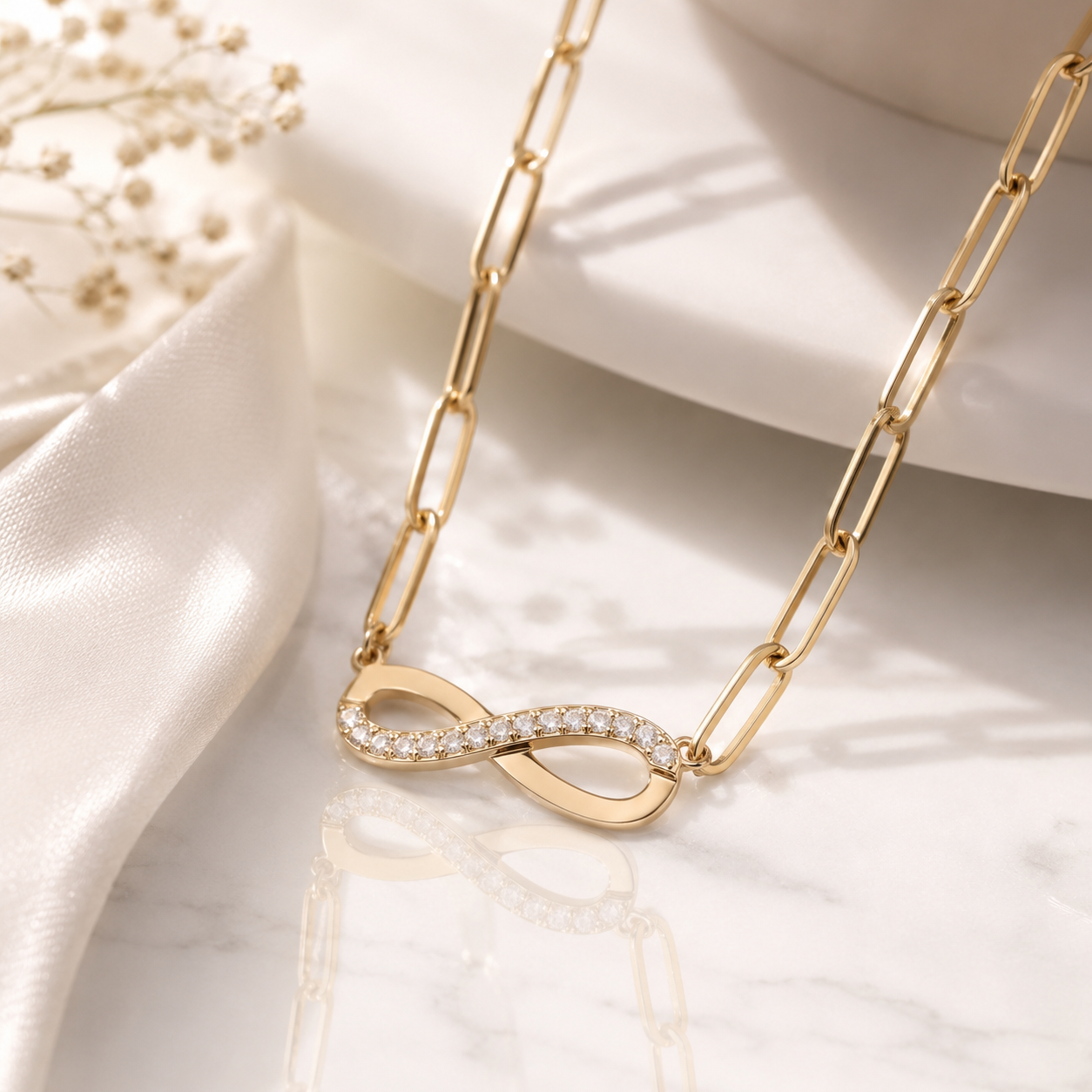 Infinity Necklace – 18K Gold Paperclip Chain, Waterproof