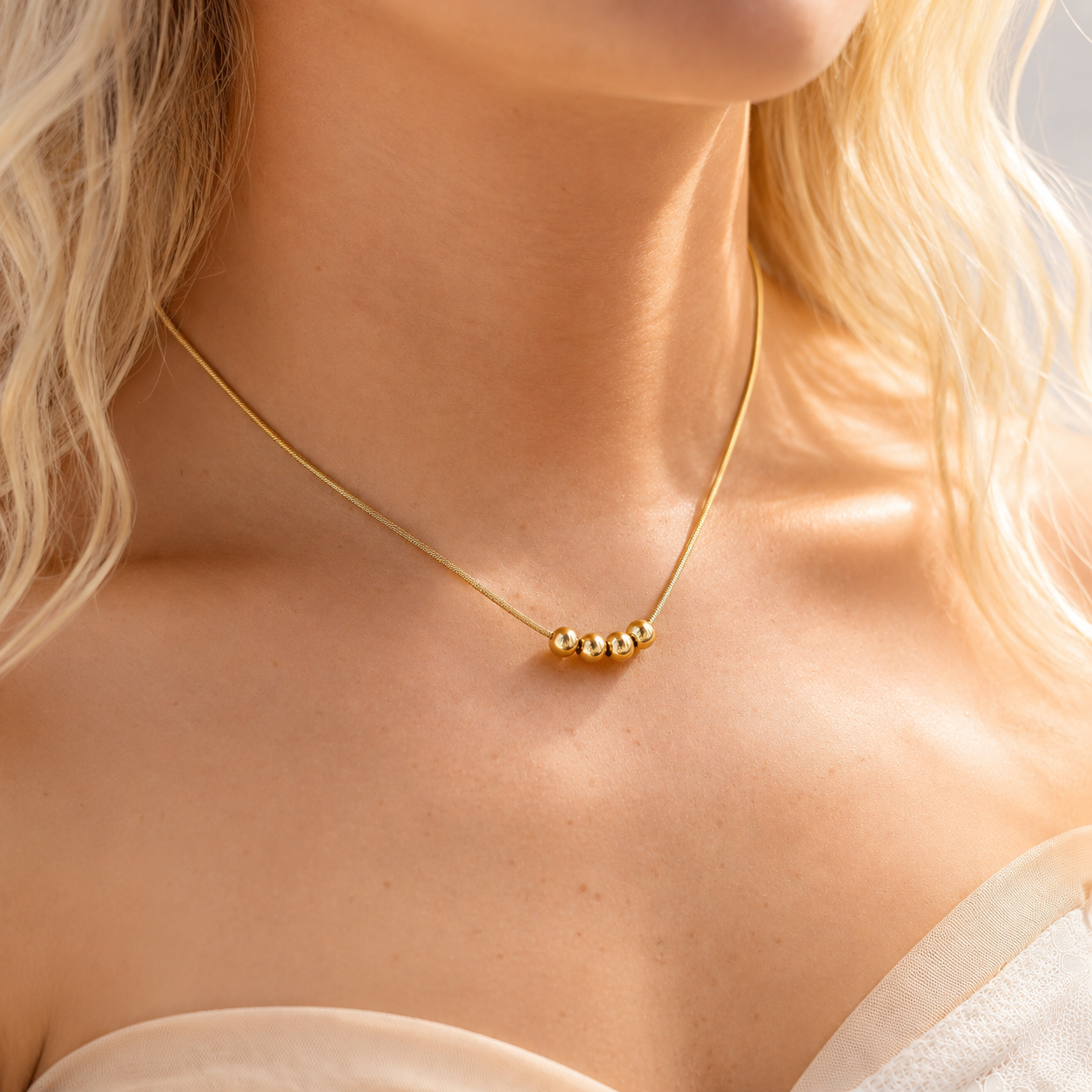 Ball Charm Necklace – 18K Gold Snake Chain, Adjustable