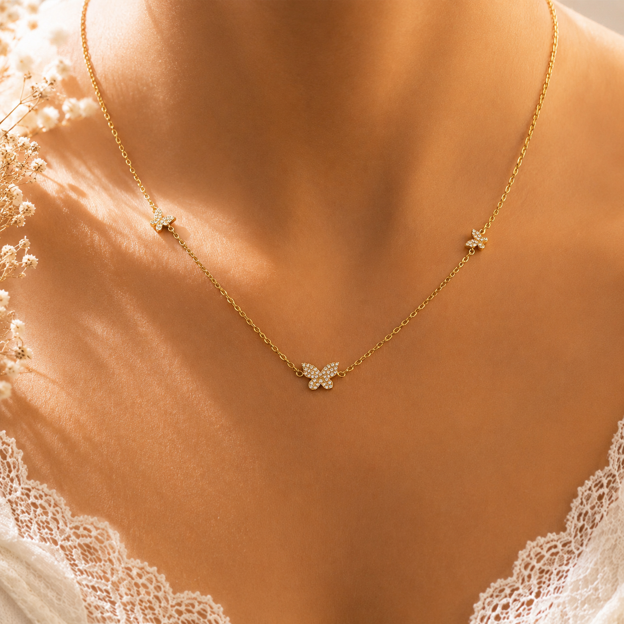 Butterfly Pendant Necklace – 18K Gold, Dainty, Waterproof