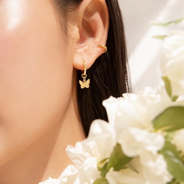 Butterfly Huggie Earrings – 18K Gold, Dainty Hoop, Waterproof