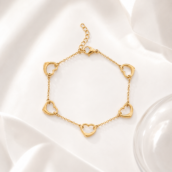 Heart Station Bracelet – 18K Gold, Dainty Chain