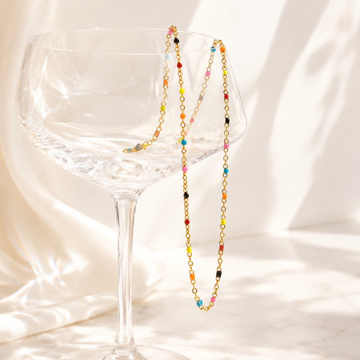 Colorful Confetti Enamel Necklace – 18K Gold, Layering, Waterproof