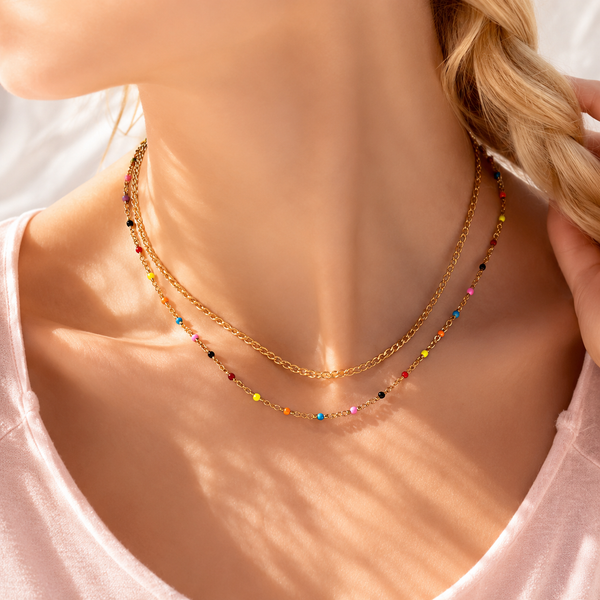 Colorful Confetti Enamel Necklace – 18K Gold, Layering, Waterproof