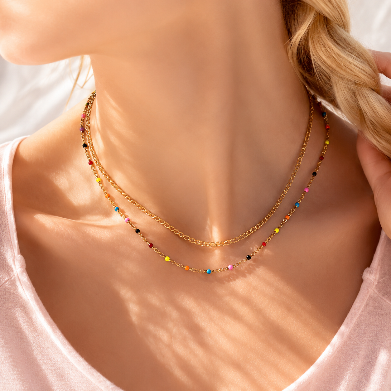Colorful Confetti Enamel Necklace – 18K Gold, Layering, Waterproof