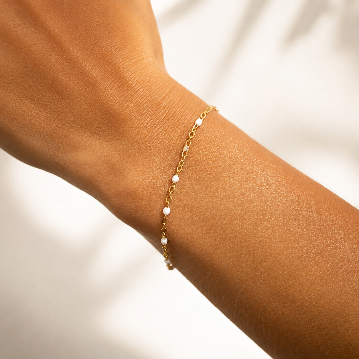 Dainty Confetti Bracelet – 18K Gold, White Accents, Minimalist