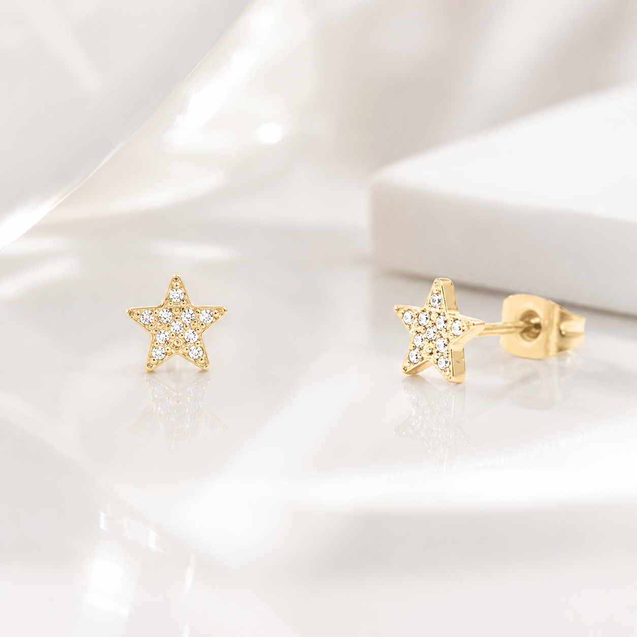 Pave Star Stud Earrings – 18K Gold, Dainty Celestial, Waterproof