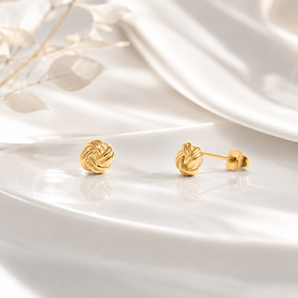 Knot Stud Earrings – 18K Gold, Minimalist, Waterproof