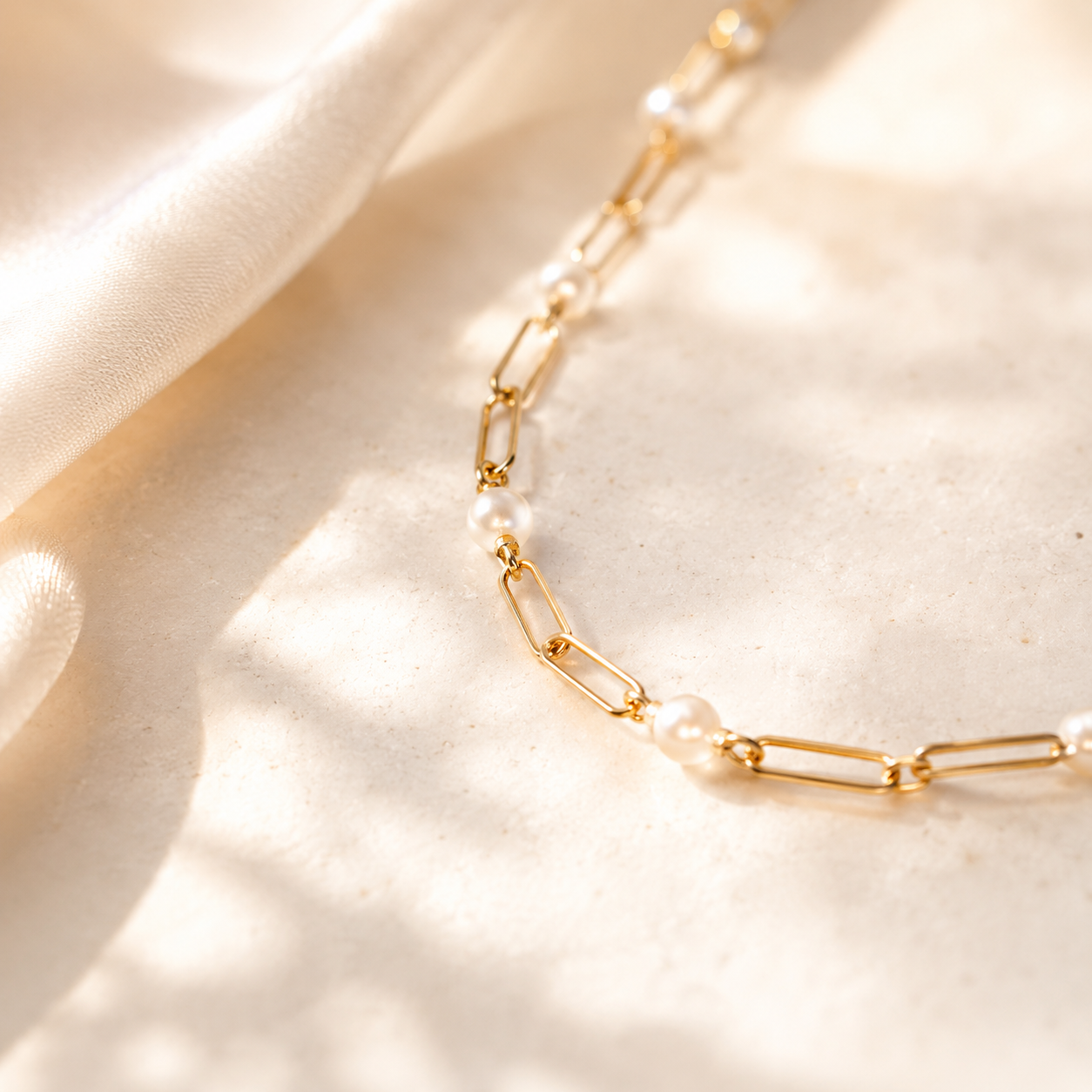 Crystal Paperclip Necklace – 18K Gold, CZ Station Chain, Waterproof