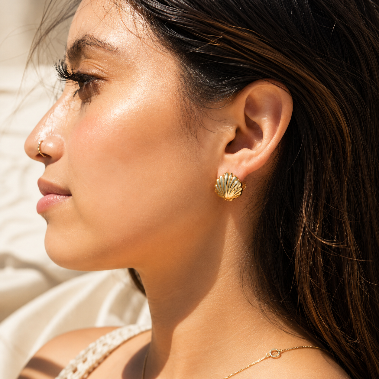 Shell Huggie Earrings – 18K Gold, Coastal, Waterproof
