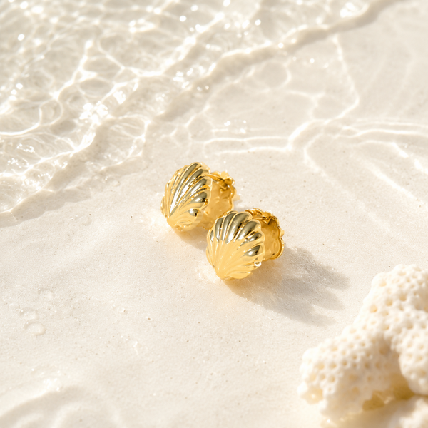 Shell Huggie Earrings – 18K Gold, Coastal, Waterproof