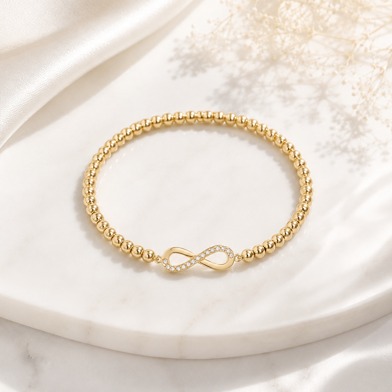 Infinity Beaded Bracelet – 18K Gold, Dainty, Minimalist