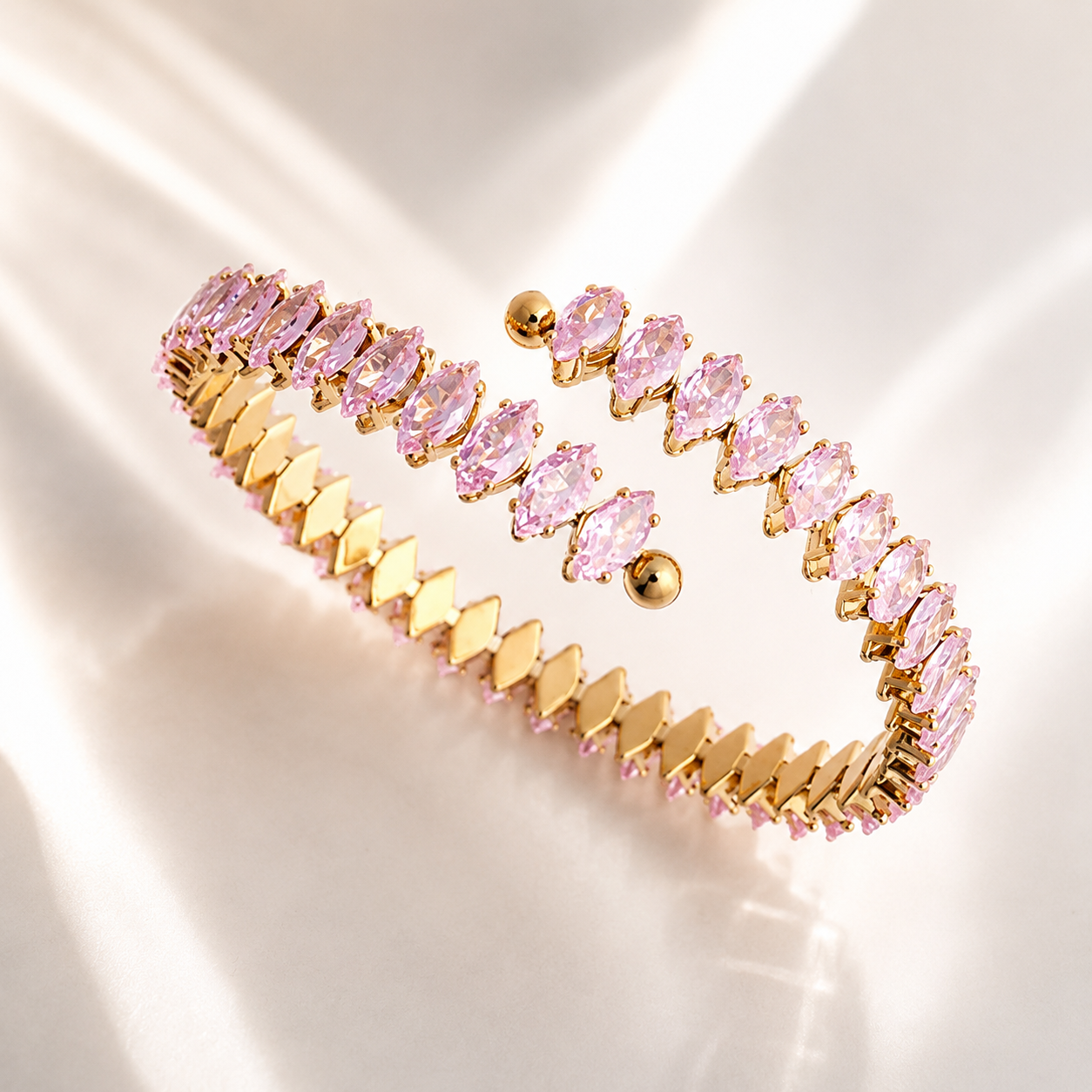 Pink Stone Wrap Bracelet – 18K Gold, Layered, Dainty
