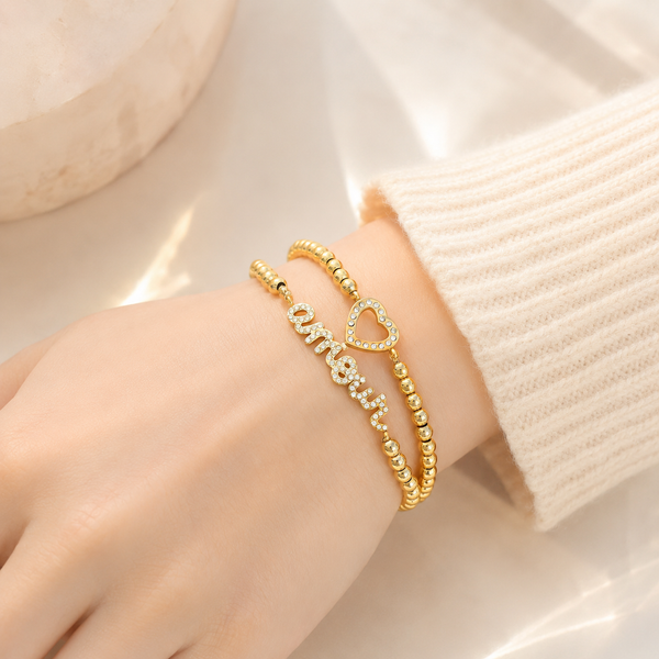 Amour Beaded Stretch Bracelet – 18K Gold, Minimalist