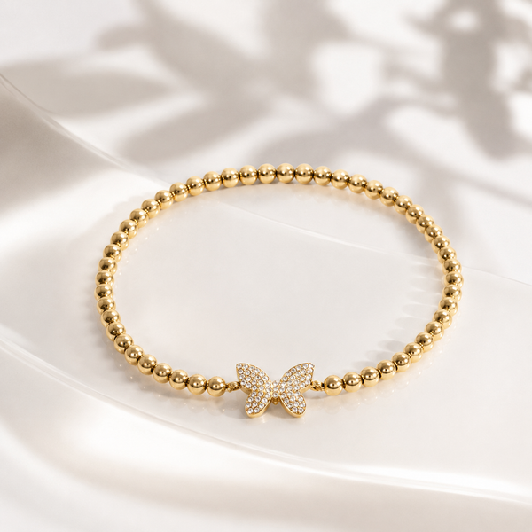 Butterfly Beaded Stretch Bracelet – 18K Gold, Waterproof