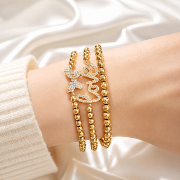 Love Beaded Stretch Bracelet – 18K Gold, Waterproof