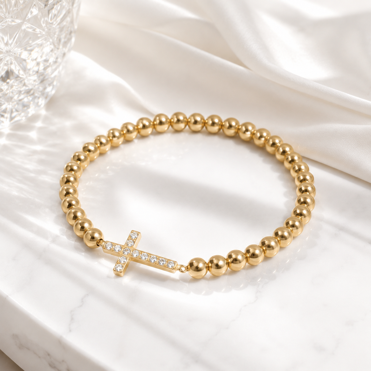 Cross Beaded Stretch Bracelet – product image 1