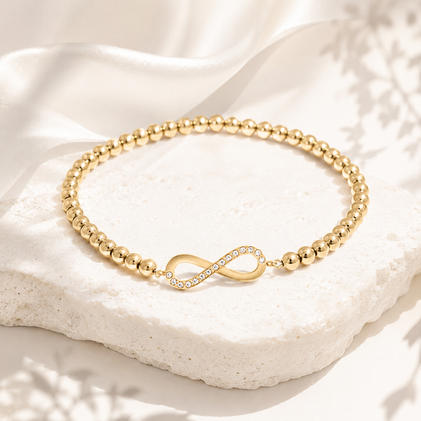 Infinity Beaded Stretch Bracelet – 18K Gold, Waterproof