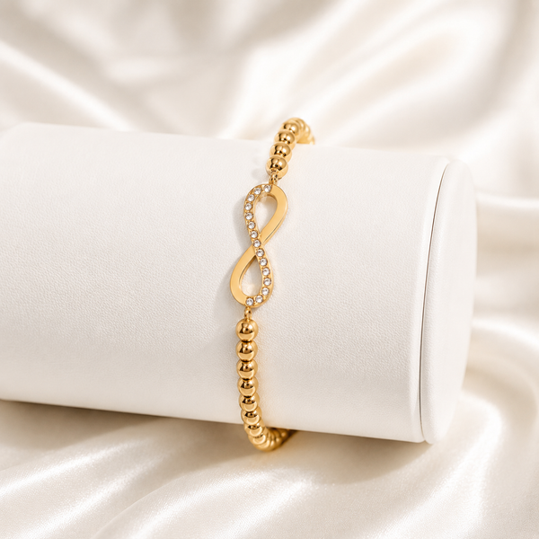 Infinity Beaded Stretch Bracelet – 18K Gold, Waterproof