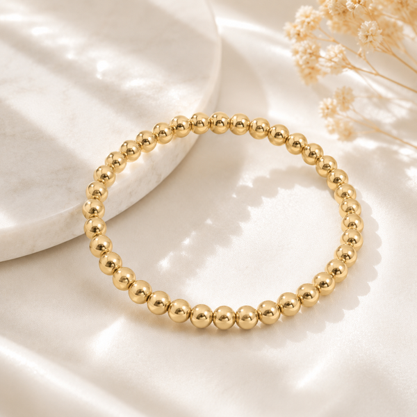 Beaded Stretch Bracelet – 18K Gold, Minimalist, Waterproof