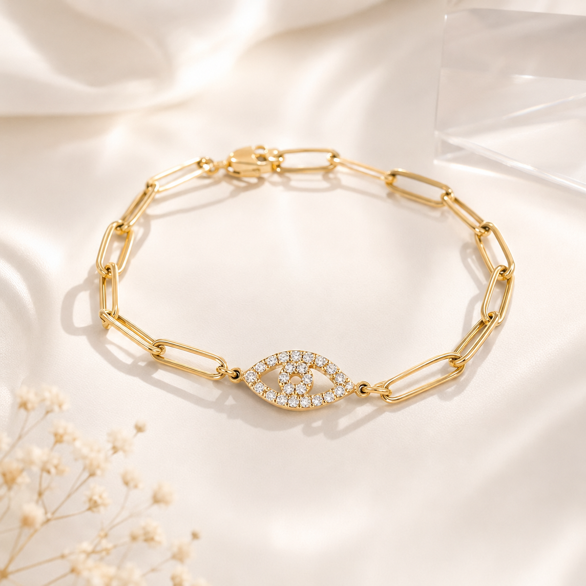 Evil Eye Paperclip Chain Bracelet – product image 1