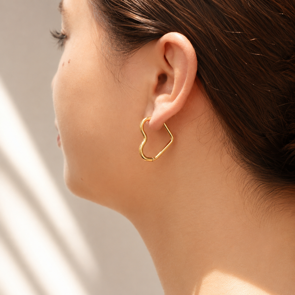 Heart Huggie Hoop Earrings – 18K Gold, Minimalist, Waterproof