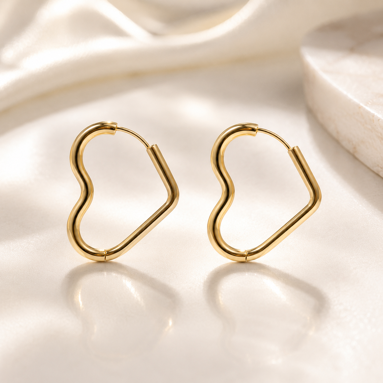 Heart Huggie Hoop Earrings – 18K Gold, Minimalist, Waterproof
