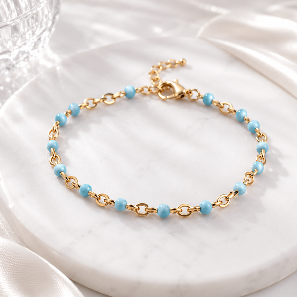 Turquoise Confetti Bracelet – 18K Gold, Waterproof Adjustable