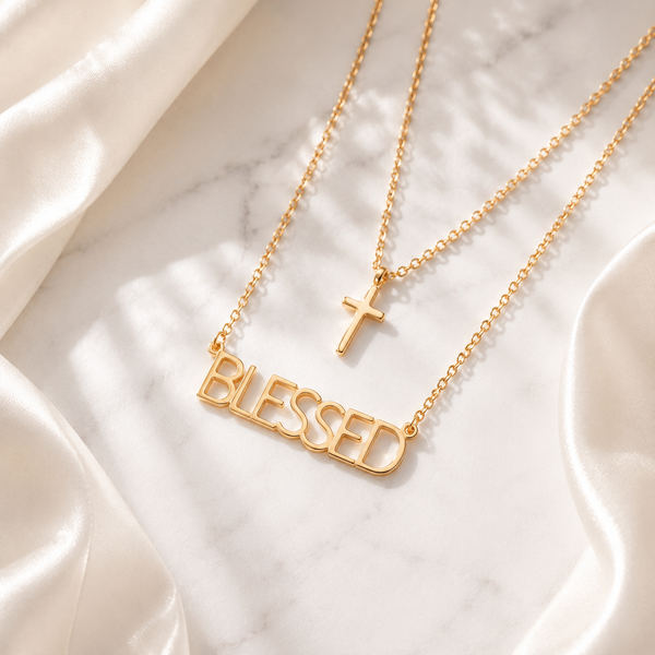Cross Pendant Necklace – 18K Gold, Layered, Waterproof