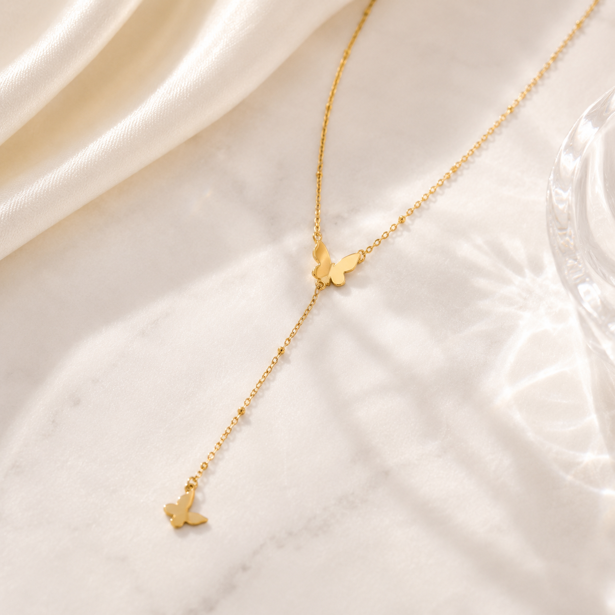 Butterfly Lariat Necklace – 18K Gold, Y Chain, Waterproof