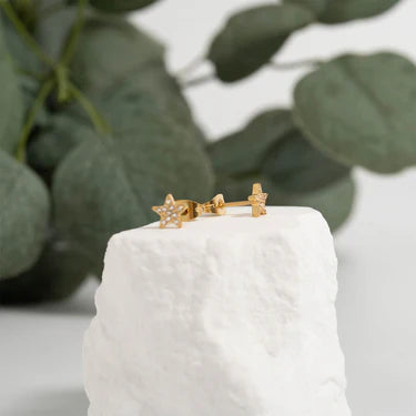 Pave Star Stud Earrings – 18K Gold, Dainty Celestial, Waterproof