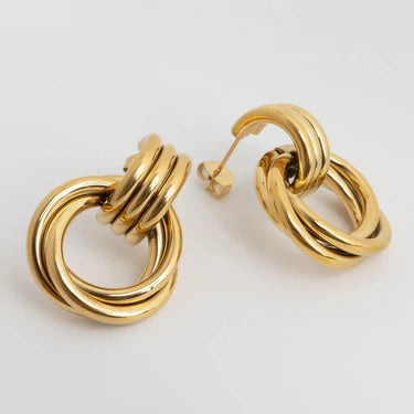 Double Circle Stud Earrings – 18K Gold, Geometric, Waterproof