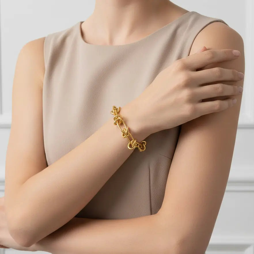 Wide Link Statement Gold Bracelet